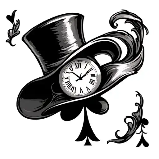 Mad Hatter Top Hat Clock 4 Ace Of Spades In Side Of Hat