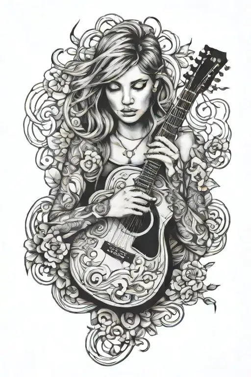Ellie Tattoo With A Guitar Intertwined