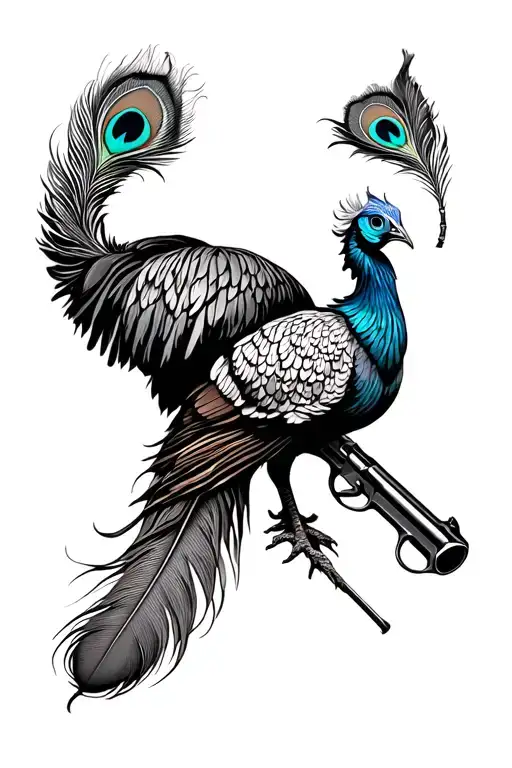 Turkey Father Peacock Feather With Shot Gun Chels