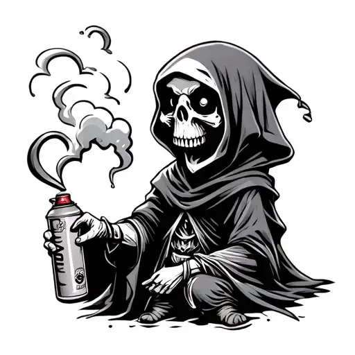 Small Cute Grim Reaper Holding A Spray Can Graffiti