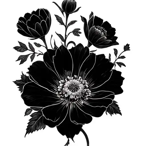 Black Flowers Thin Lines July