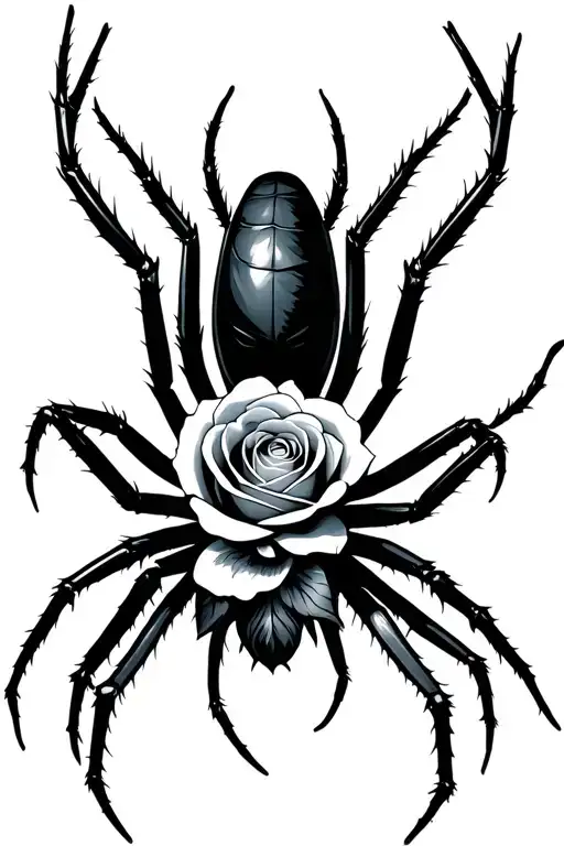 Black Widow Spider With Rose As Its Rear
