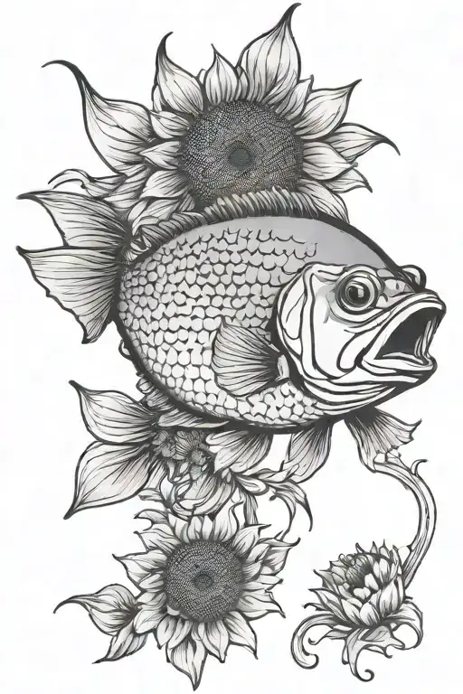Bass Fish And Sunflower