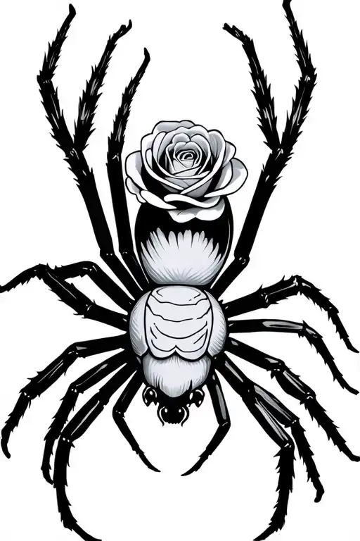 Black Widow Spider With Rose As The Spider's Abdomen