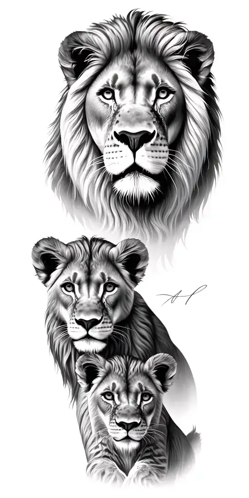 Word Family With Male Lion And Two Cubs Face Only