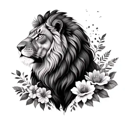 Lionness And Birth Flowers