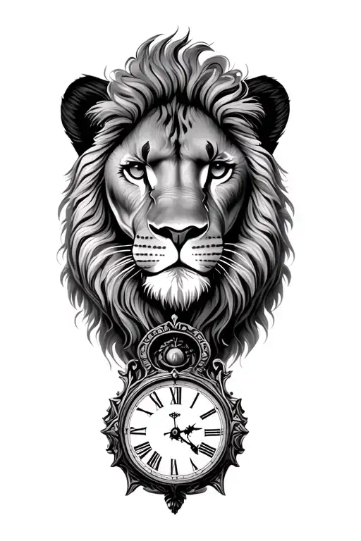 Baby Lion Head And Old Clock Face