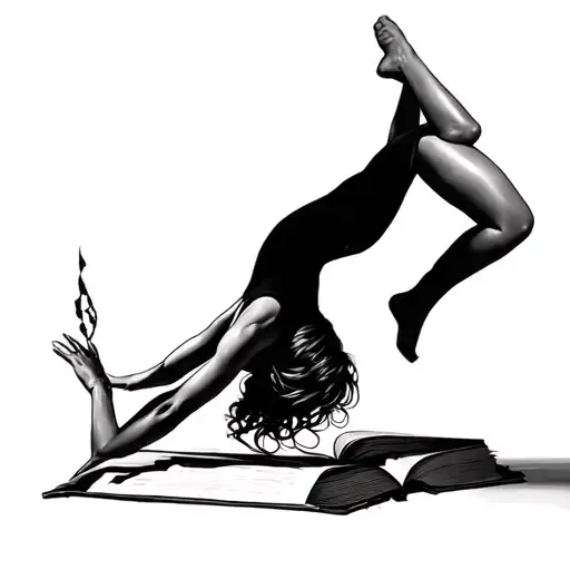 Girl In A Swimsuit Handstand On A Book