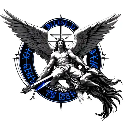 Saint Michael Killing Lucifer With Thin Blue Line Tattoo And Blessed Are The Peace Keepers