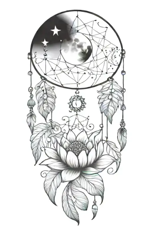 Half Moon Dream Catcher Rainbow Lotus Flower