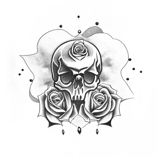 Skull With Roses And Clouds On Background