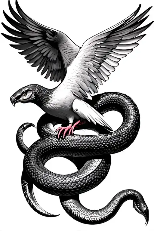 Two Agressive Snakes Surrounding An Innocent Dove