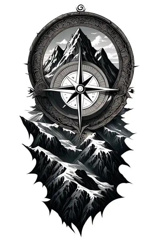 Compass Rose Inside A Mountain