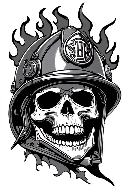 Skull Wearing A Fire Helmet