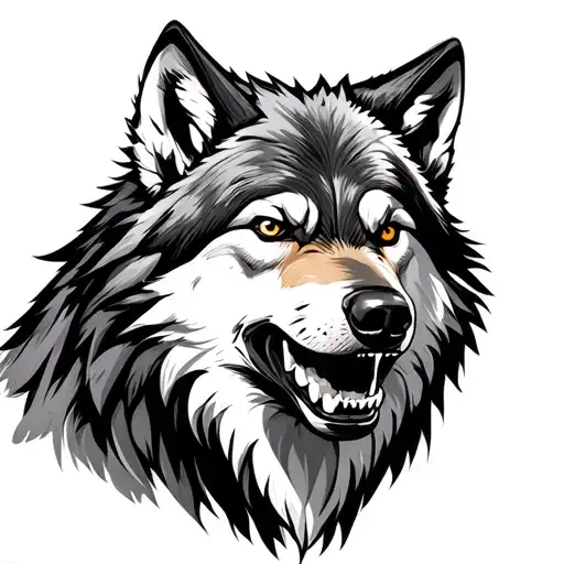 Alpha Wolf Showing Teeth Slightly