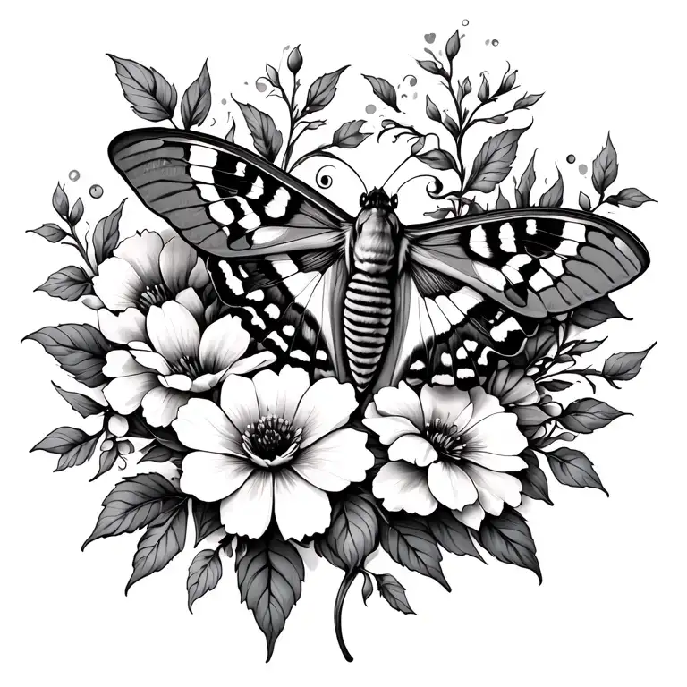 Moth And Flowers Along The Spine