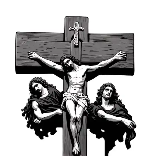 Jesus On Cross Next To Two Sinners On Individual Crosses Spaced Out Made