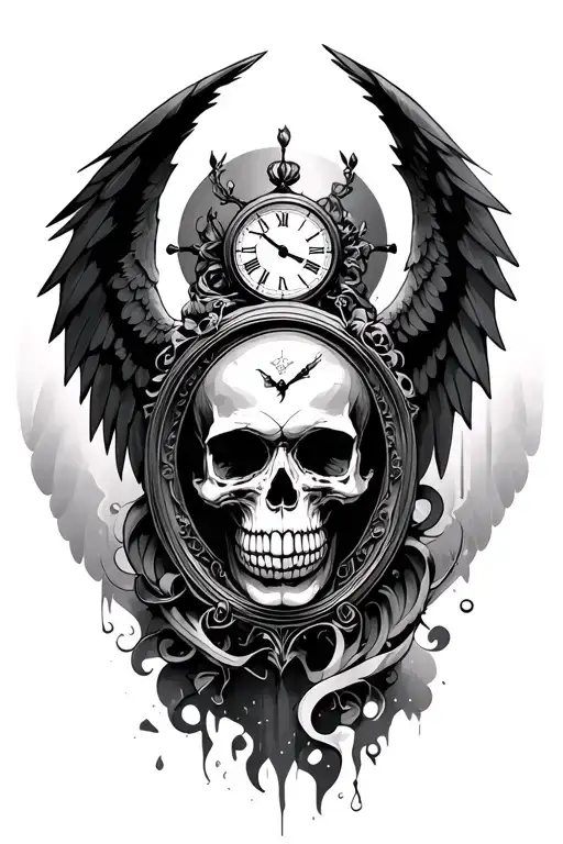 Arc Angel And Skull And Clock Face
