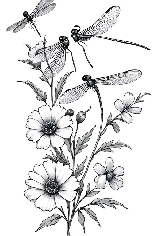 Birthflowers For Months March And October With Dragonfly