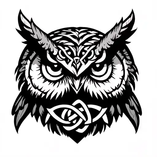 Horned Owl With Trinity Knot Tattoo Design