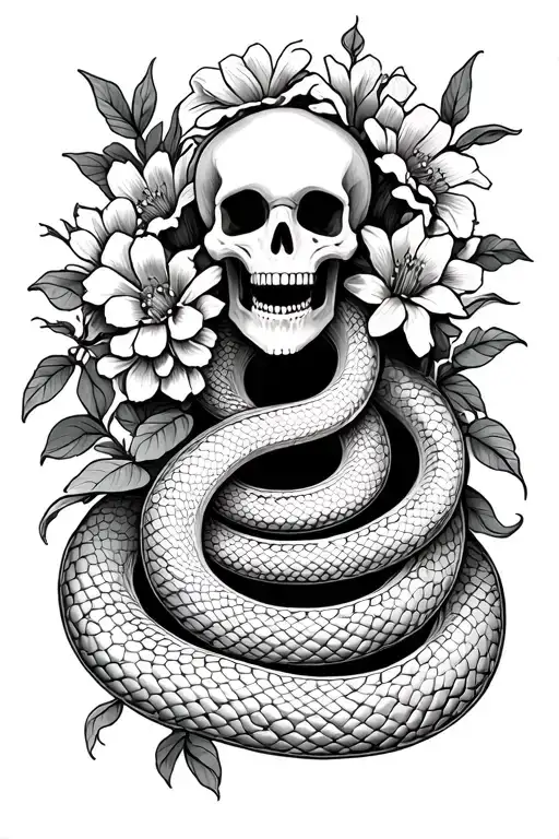 Skeleton Snake With Flowers