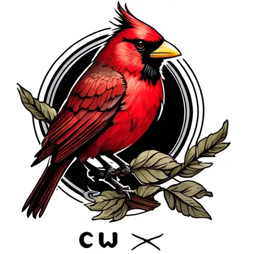 A Red Bird And A Cw In Cursive At The Bottom Part