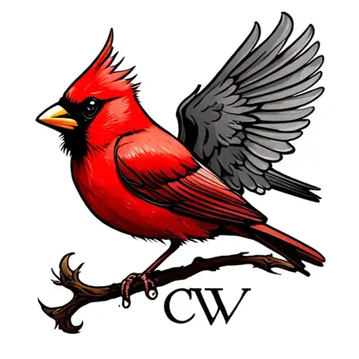 A Red Bird And A Cw In Cursive At The Bottom Part Text