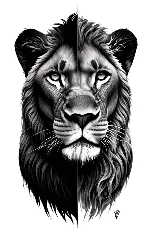 Half My Portrait With Other Half Lioness