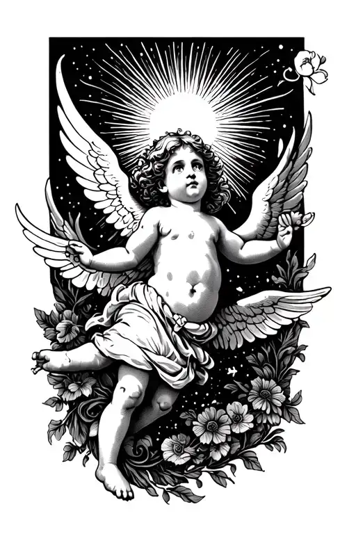 Small Flying Cherub Reaching For The Sun