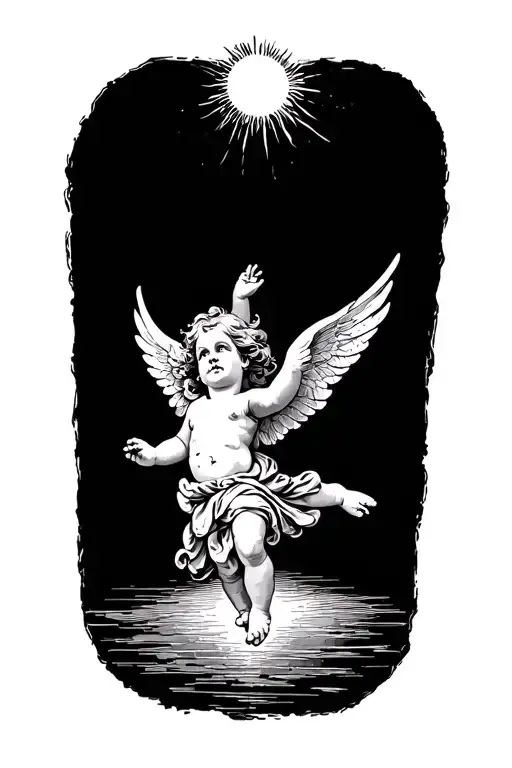 Small Flying Cherub Reaching For The Sun