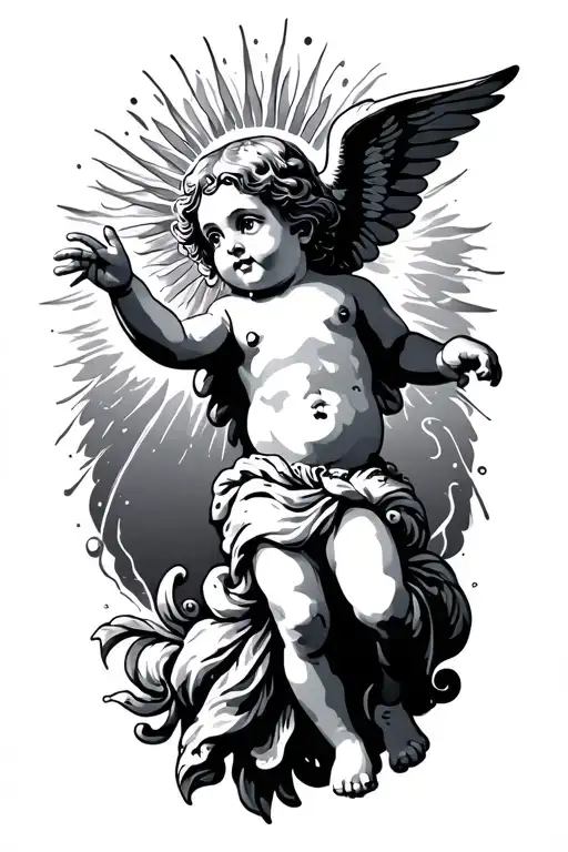 Small Flying Cherub Reaching For The Sun