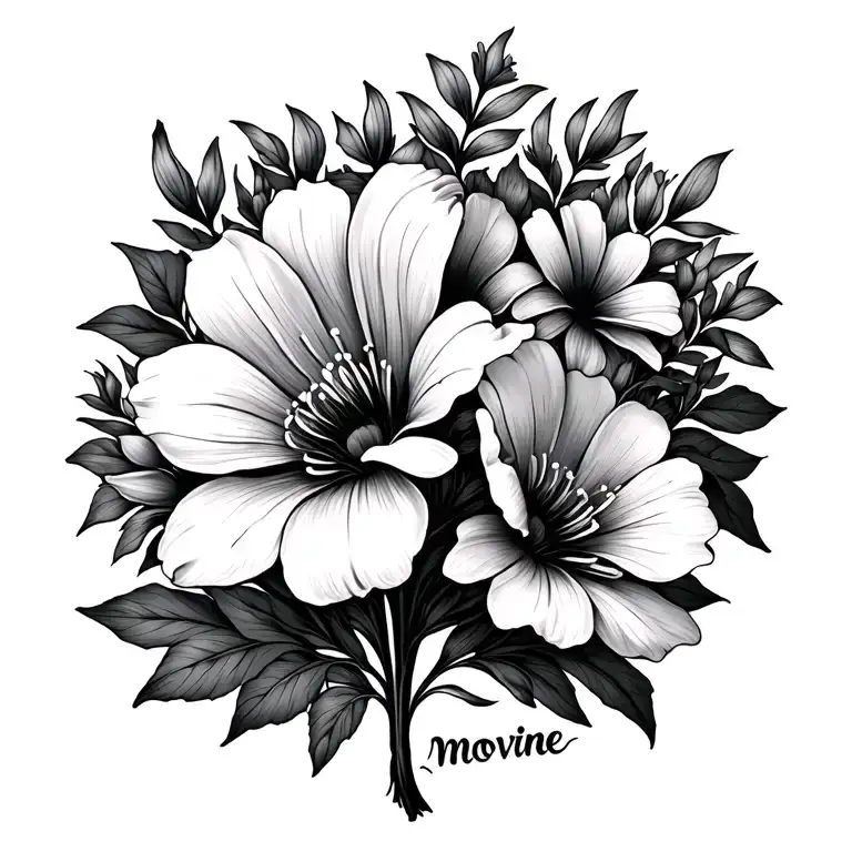 Thin Flower Bouquet With The Name Movine Calligraphed At The End Of Its Stem