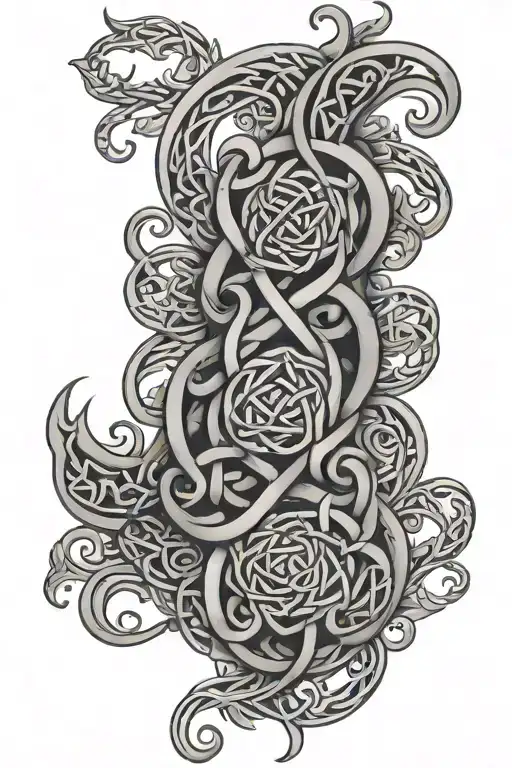 Celtic Knots Leg Sleeve With Celtic Style Of Thisle On Calf