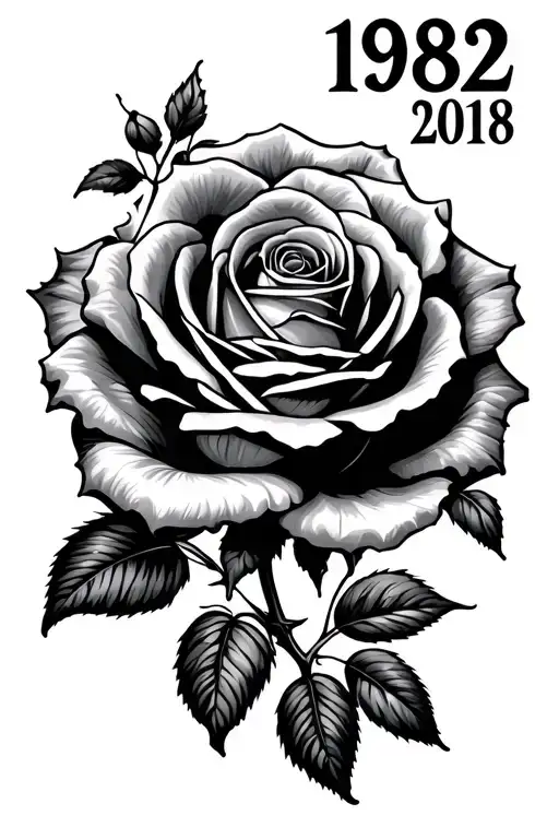 Year Of 1982 And 2018 With A Rose And Inital