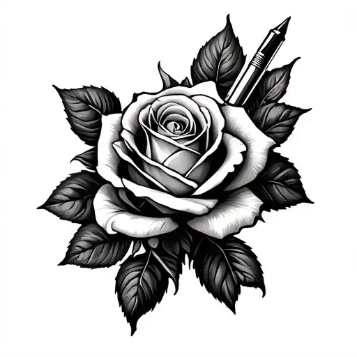 Rose And Writers Pen On Hand