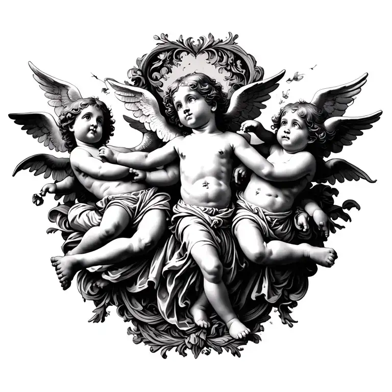 Classical Art Tattoo Design Featuring Cherubs Flying