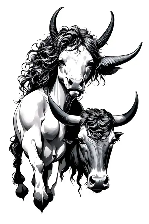 Female Centaur And Bull