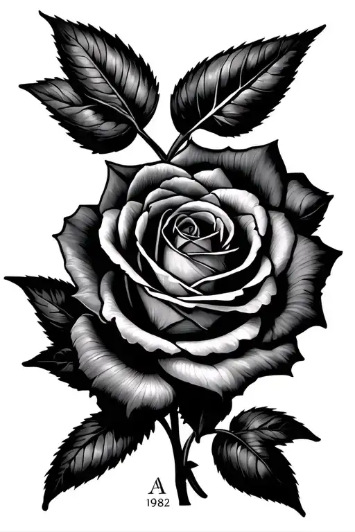 1982 And 2018 With A Rose And Inital Aq