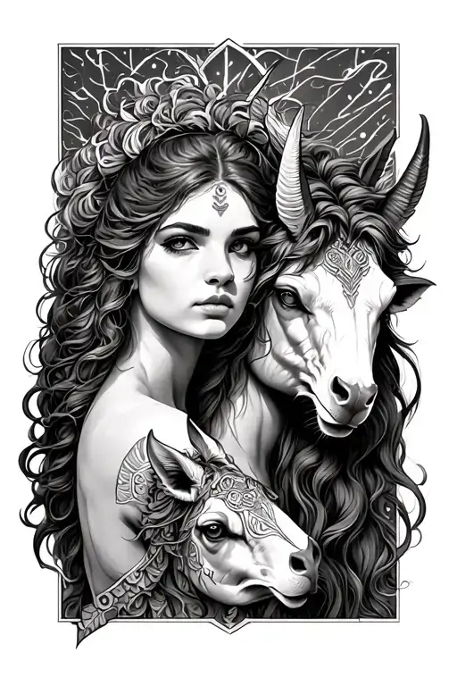 Female Centaur And Minotaur