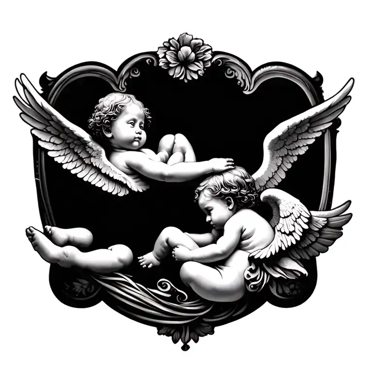 Classical Art Tattoo Design Featuring Soft Baby Angels