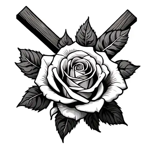 Rose And A Wooden Cross