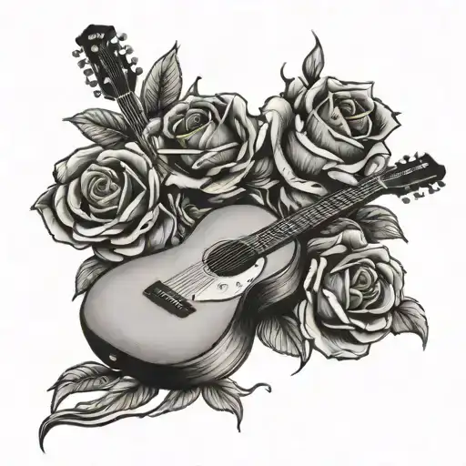 Guitar And Roses And Car Tyre