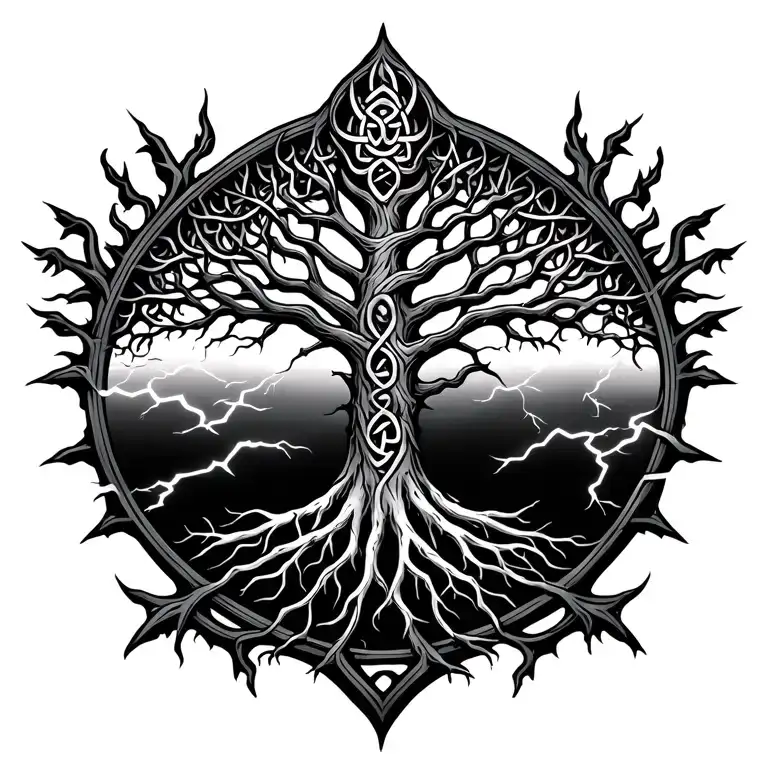 Celtic Tree Of Life With Lightning Roots