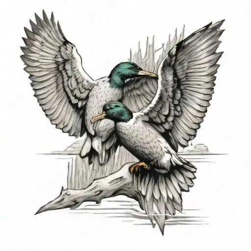 Mallard Ducks Coming Over Big Timbers Onto Water