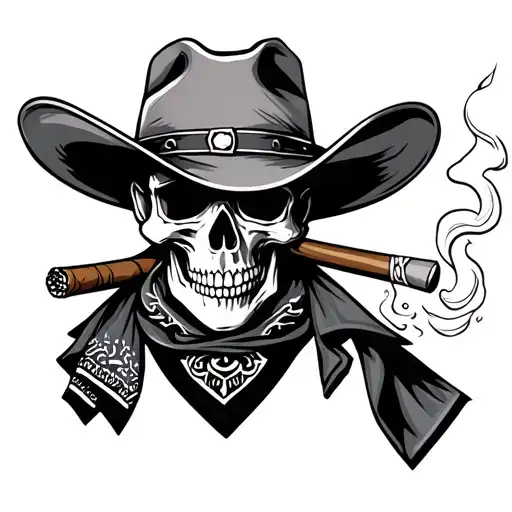 Tattoo Of Cowboy Skull Smoking A Cigar And Wearing A Cowboy Hat And Blurryface Bandana