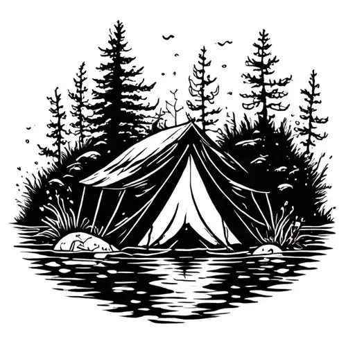 Scuba Freshwater Half Underwater Camping Scene