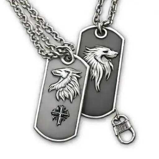 Father Daughter Military Dog Tags Attached To Chain