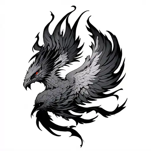 Berserk Manga Style Phoenix Firebird Line Work Black And White Wrapped Around Forearm