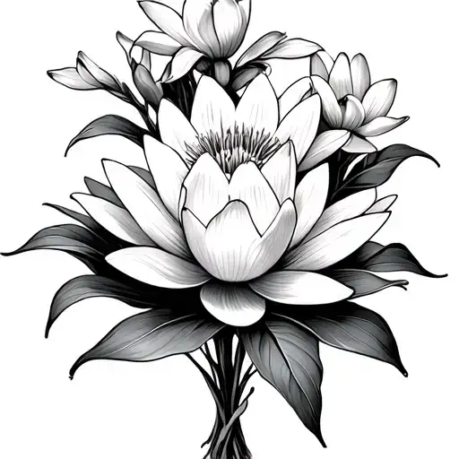 Water Lily And Narcissus And Morning Glory Flower Bouquet