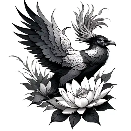 Phoenix And Lotus Flower Side